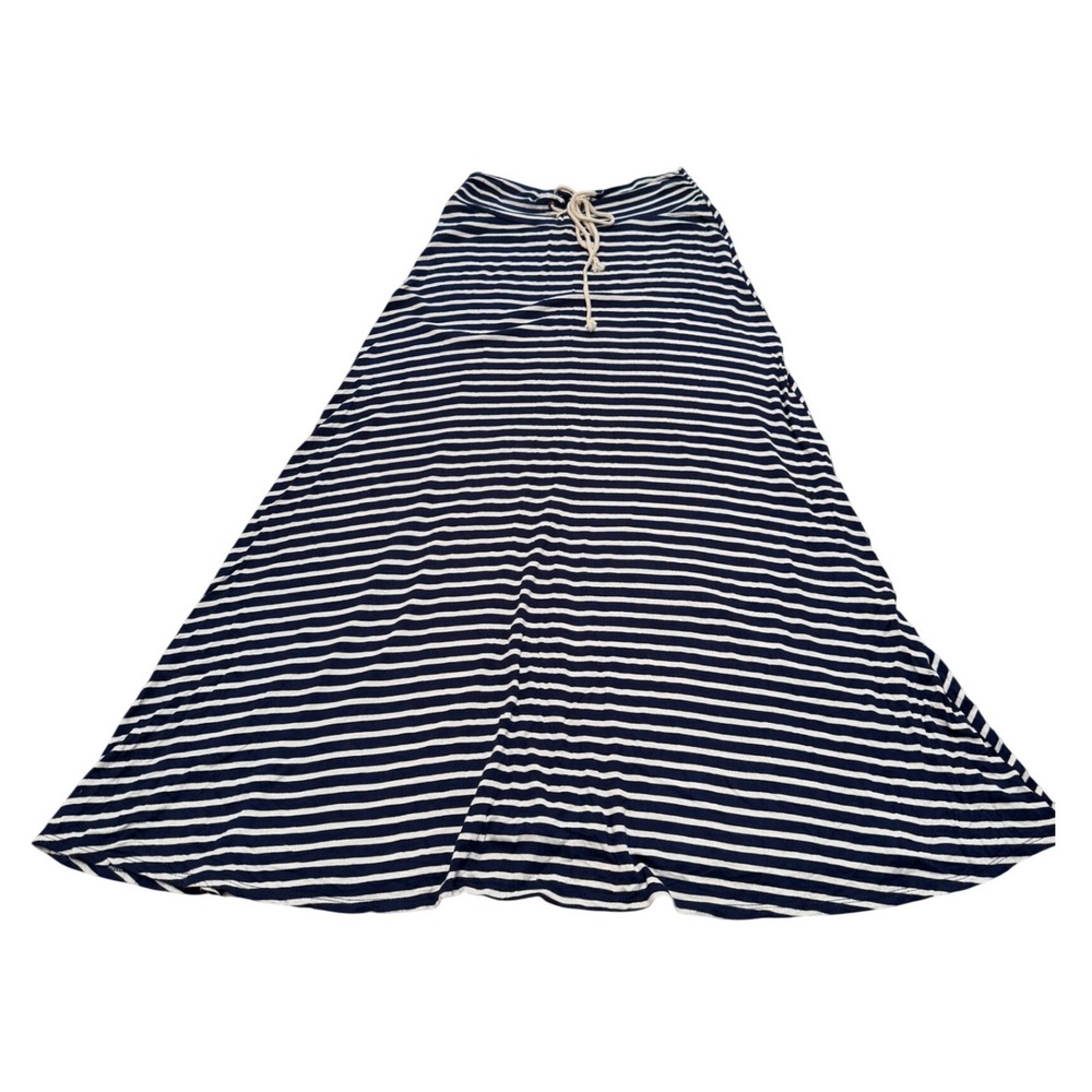 Coastal Nautical Maxi Skirt Womens Medium Navy White Striped Boho
